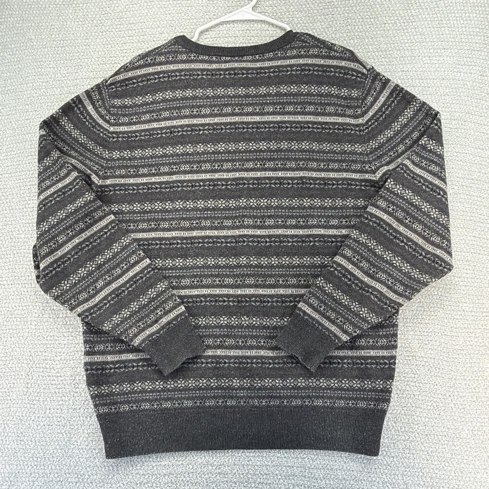 Jos A Bank Sweater Mens Large Gray Geometric Lambs Wool Blend Pullover V-Neck - Picture 6 of 15